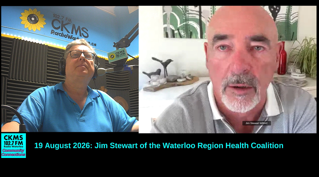 Side-by-side images: A man in a blue shirt at a microphone, and a man in a white shirt in an office.