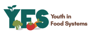 YFS Youth in Food Systems (green YFS with clip art of vegetables)